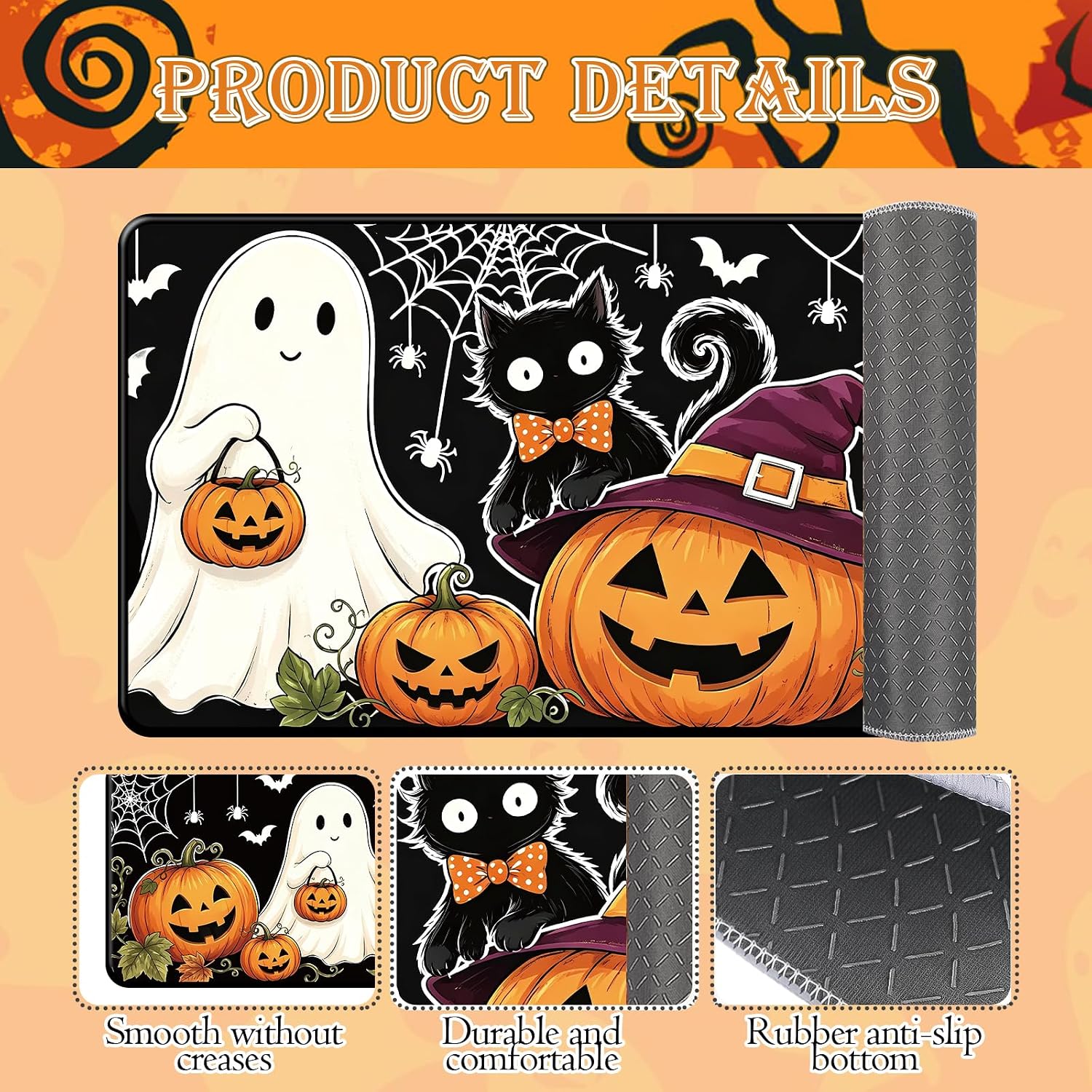 Halloween Kitchen Mats, Boo Pumpkin Ghost Kitchen Rugs