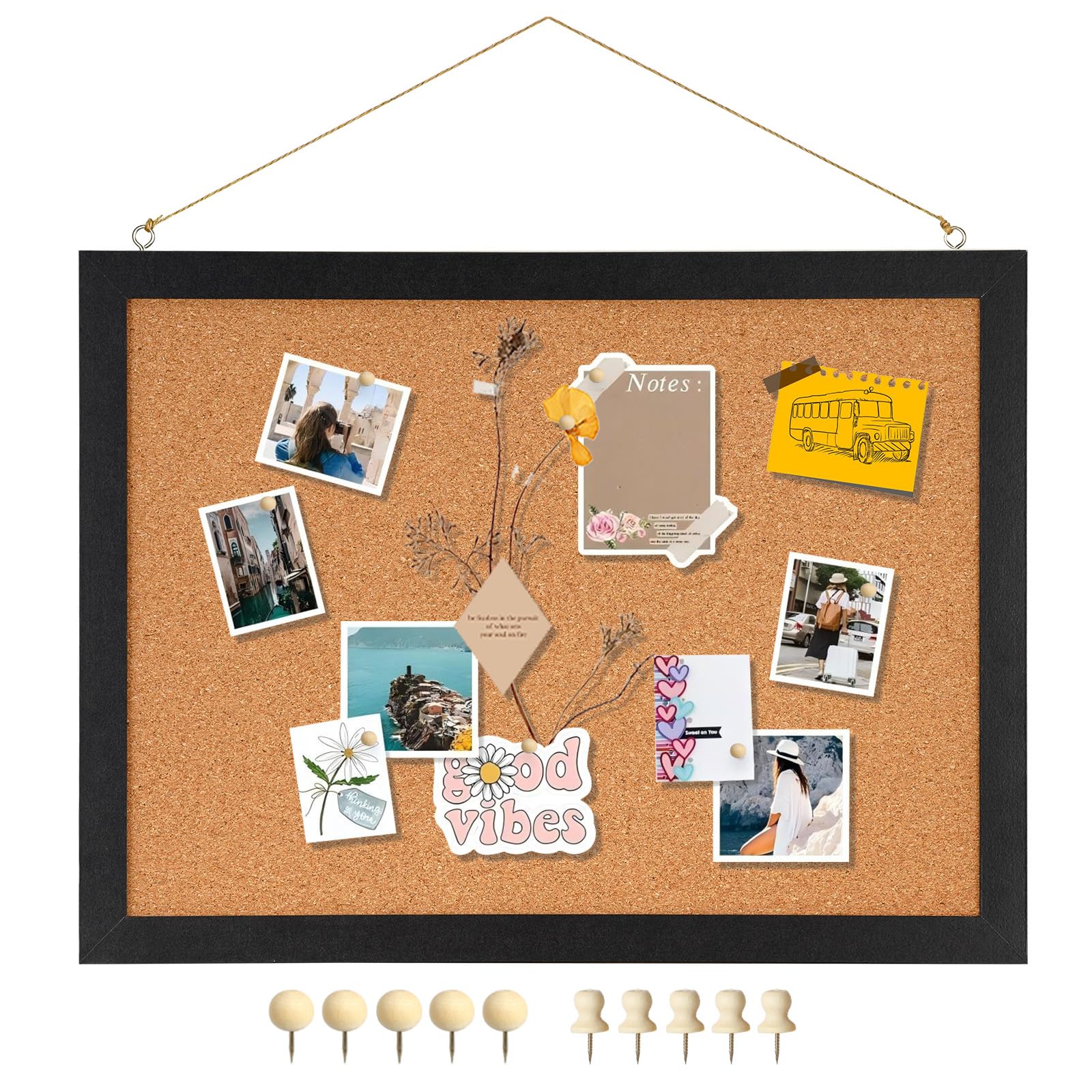 Dollar BOSS Double-Sided Black Cork Board, 16"x12" Bulletin Board