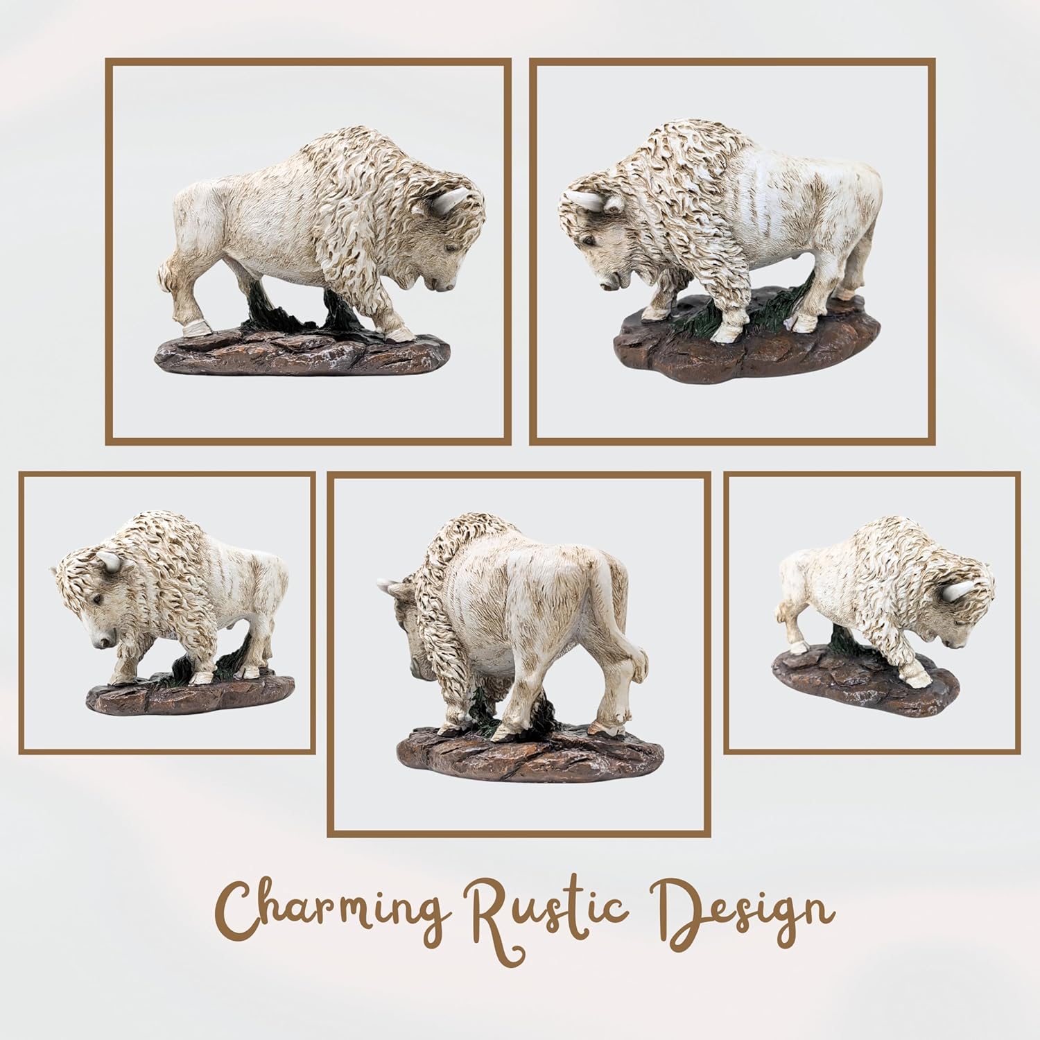 Small Bison Standing Figurine – White Resin Lifelike American Bison Décor for Desk, Shelf, Tabletop, or Office, Wildlife-Inspired Accent for Home and Office - Great Gift for Buffalo Enthusiasts