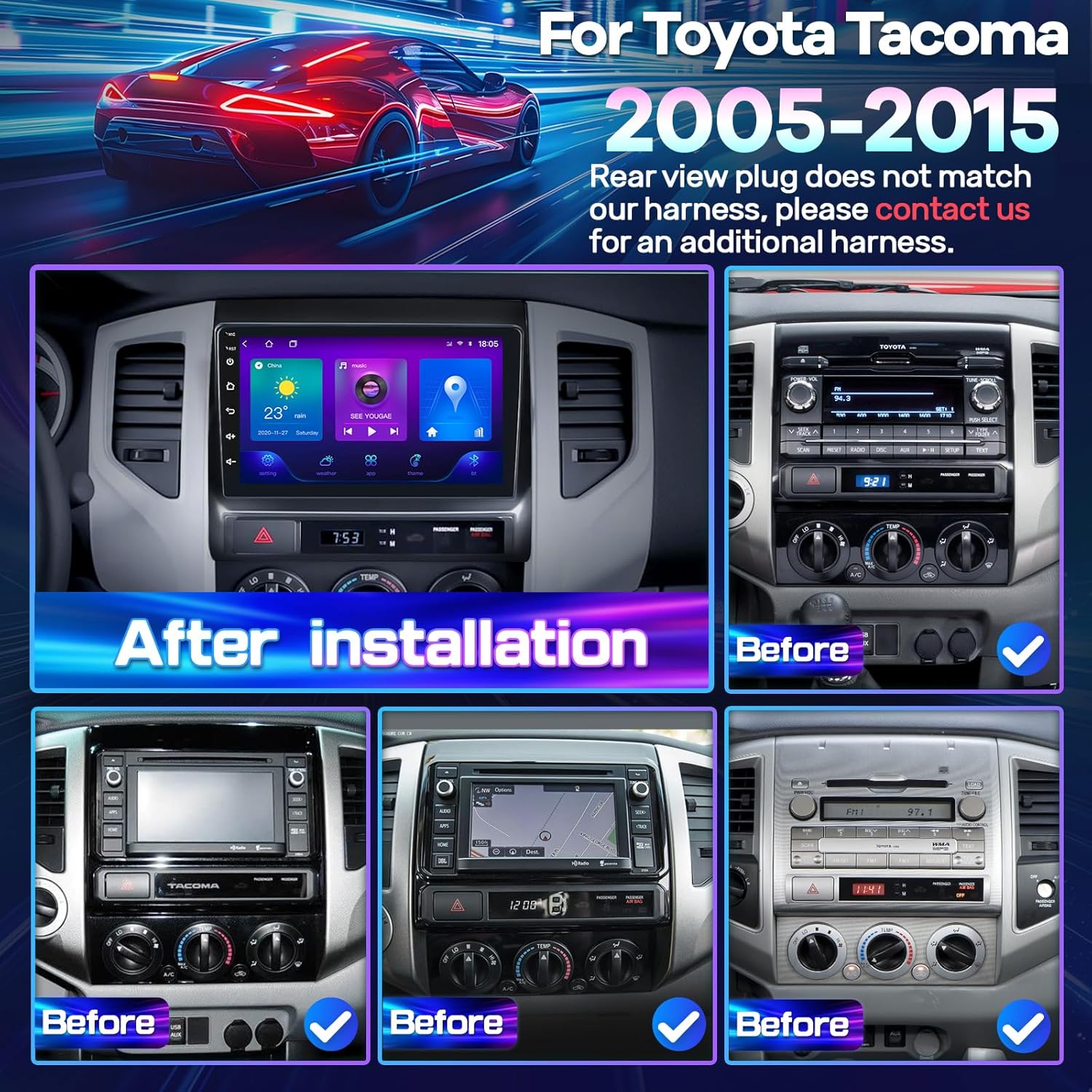 5Ghz WiFi Car Stereo Radio for Toyota Tacoma 2005-2015 Upgrade JBL 8 Core 9 Inch Touch Screen Head Unit Carplay Android Auto BT GPS SWC FM AHD Backup Camera 2+32 GB