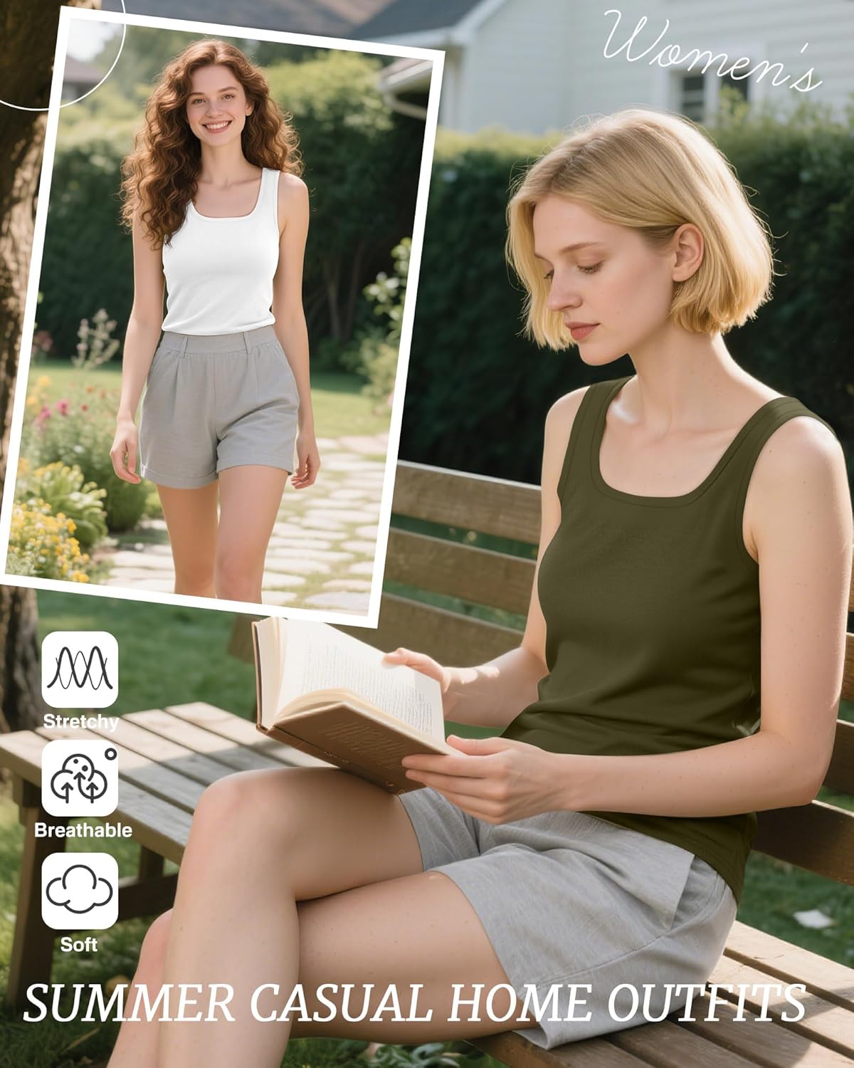 Riyiper 4 Pack Women's Racerback Tank Tops Casual Cotton Blend Summer Sleeveless Shirts Slim Fitted Cowboy Chic Basic Tee - Image 4