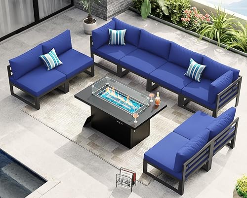 Miniatura 535 de NICESOUL 7 Piece White Powder-Coated Aluminum Patio Furniture with Fire Pit Table, 29 Inch Extra Wide Outdoor Sectional Sofa for 6, High-End Heavy