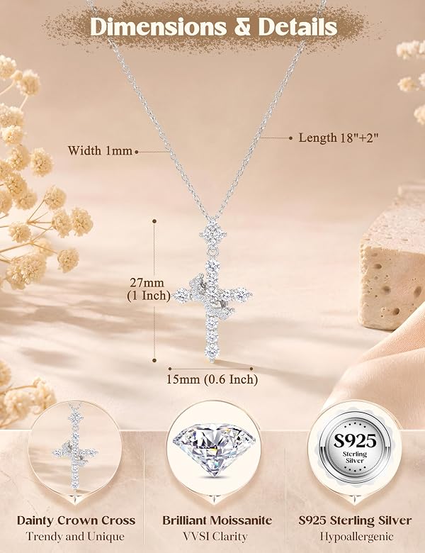 GEMQUEEN S925 Sterling Silver Moissanite Cross Necklace with Crown by GEMQUEEN - Used condition - Image 4