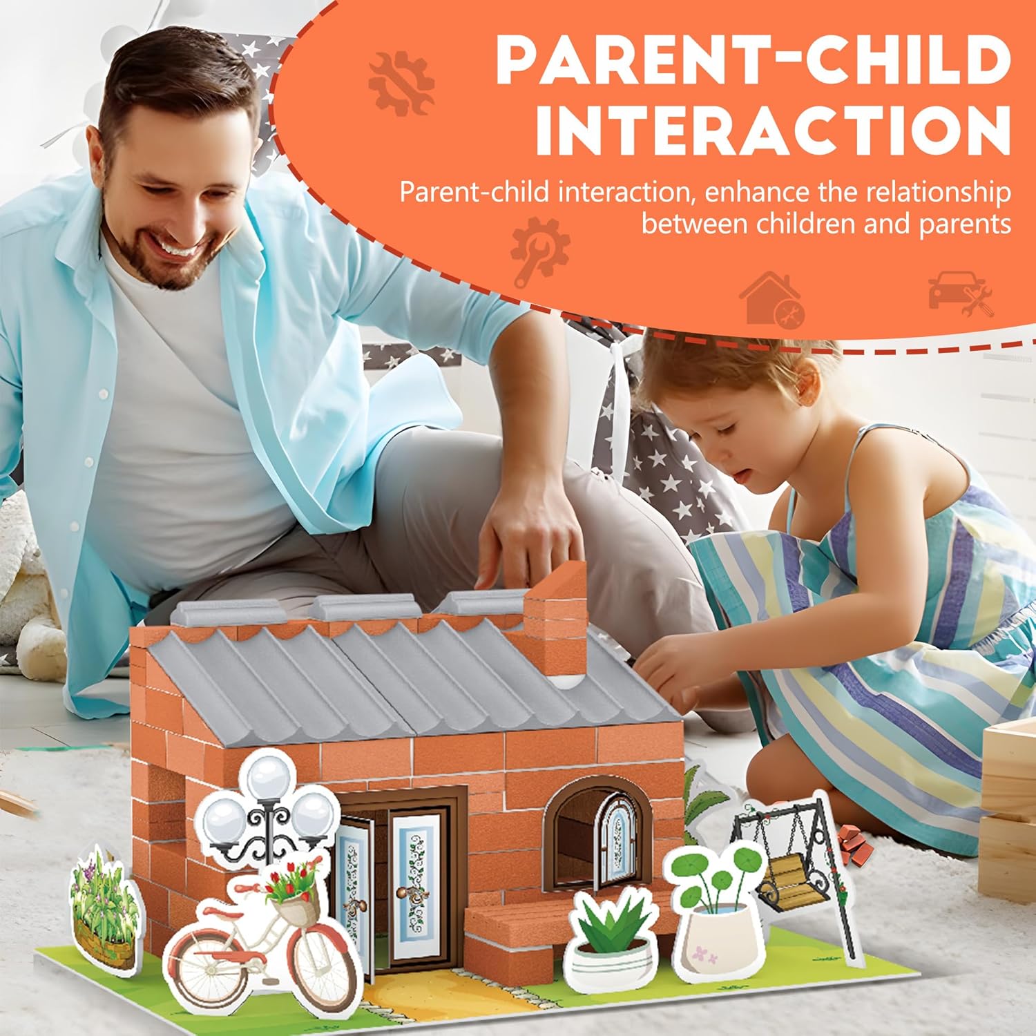 STEM Building Toy Bundle: Mini Brick House Construction Kit & Light-Up Magnetic Gears Set for Kids, Creative Educational Play