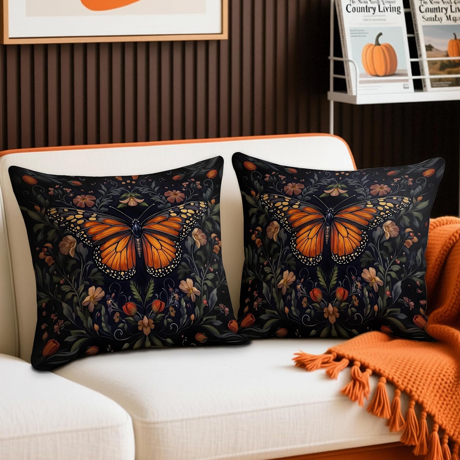 Gothic Moth Pillow Cover - Abstract Modern Pillow Covers Themed Decorative for Couch Sofa Bed Living Room Bedroom 18x18 inches Set of 2, Goth Gifts Throw Pillow Covers - Image 4