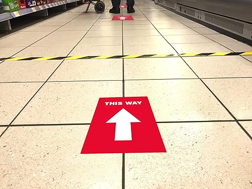 Vista 10 de Avery Calcomanías rojas de distanciamiento social "Please Wait Here", 10.5 pulgadas de diámetro, 5 calcomanías extraíbles (83090)