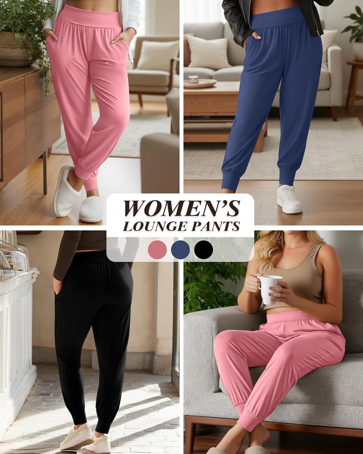 3 Pack Women's Plus Size Sweatpants, Comfy Lounge Yoga Joggers Casual High Waist Pants with Pockets - Image 2