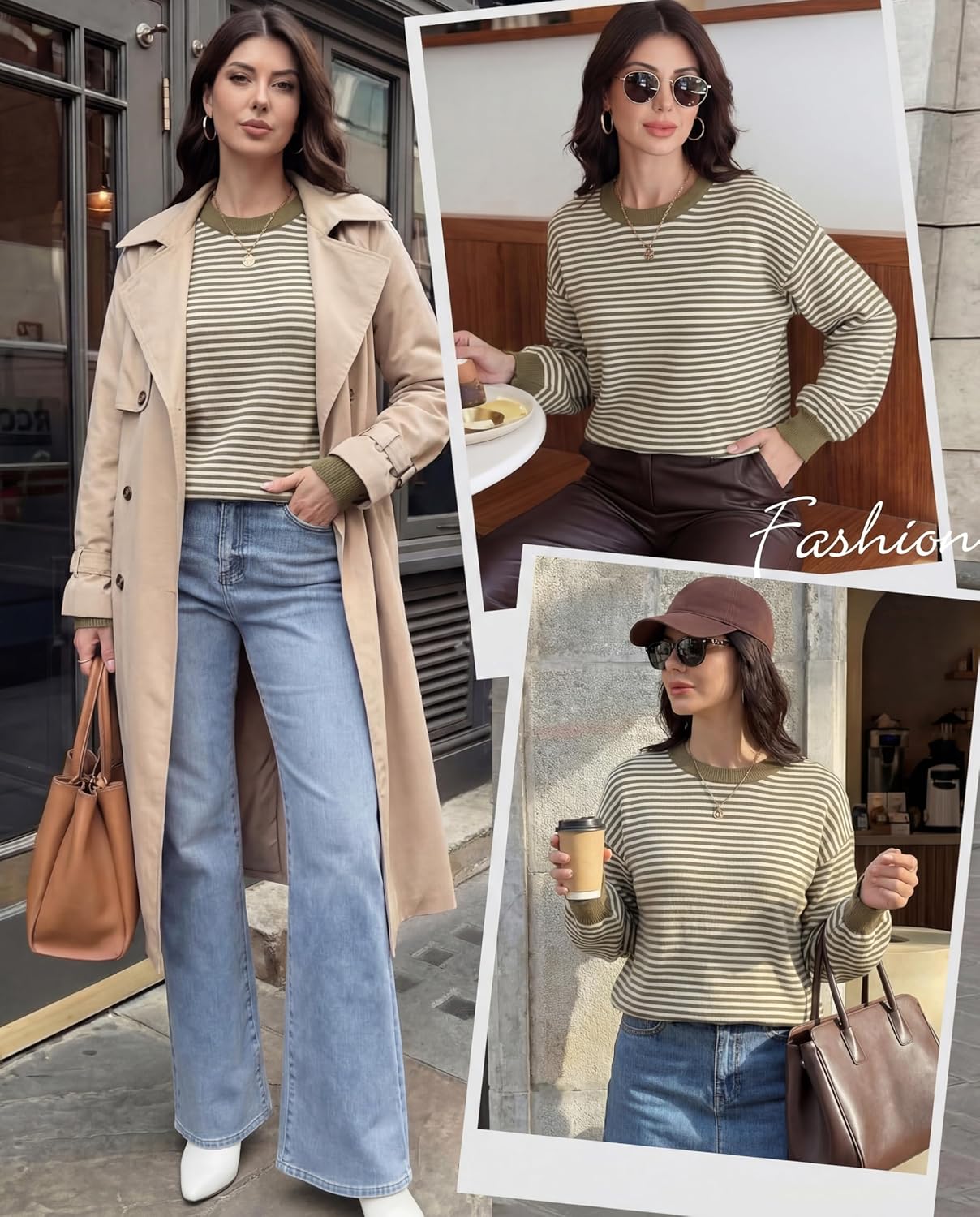 Womens Oversized Striped Sweatshirt Crewneck Long Sleeve Pullover Top Casual Workout Shirt Y2k Fall Winter Clothes - Image 4