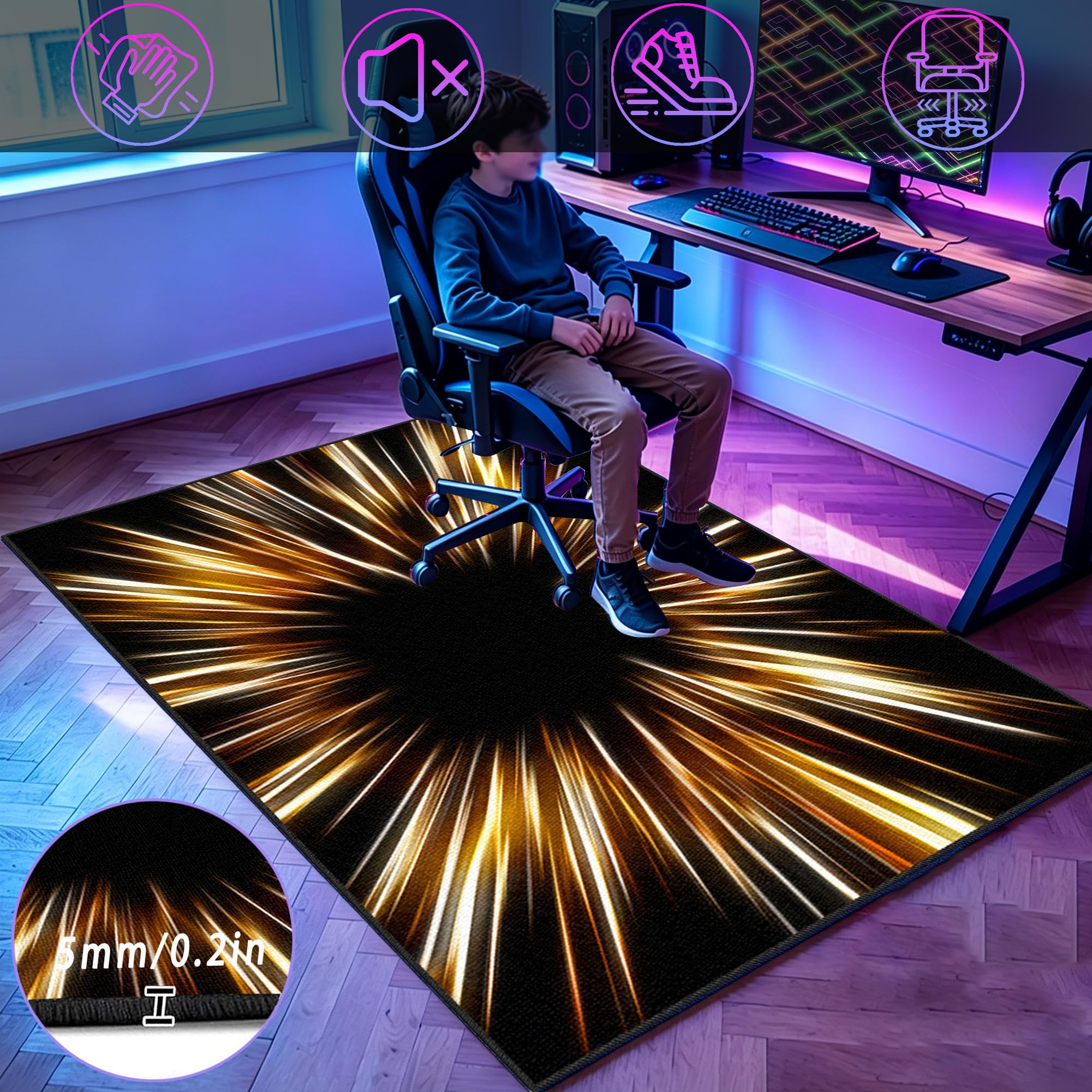 Dywan do sypialni Gaming Mata do gier na krzesło komputerowe 120 x 140 cm Antypoślizgowy dywan krzesło do gier na salę zabaw Dywan do salonu dla graczy Chłopiec