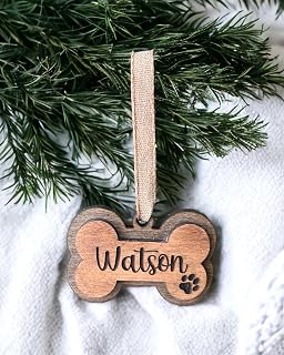 Personalized Dog Ornament, Pet ornament, Dog Christmas gift, name ornament, Christmas tree ornament, custom dog bone, Puppy bone ornament