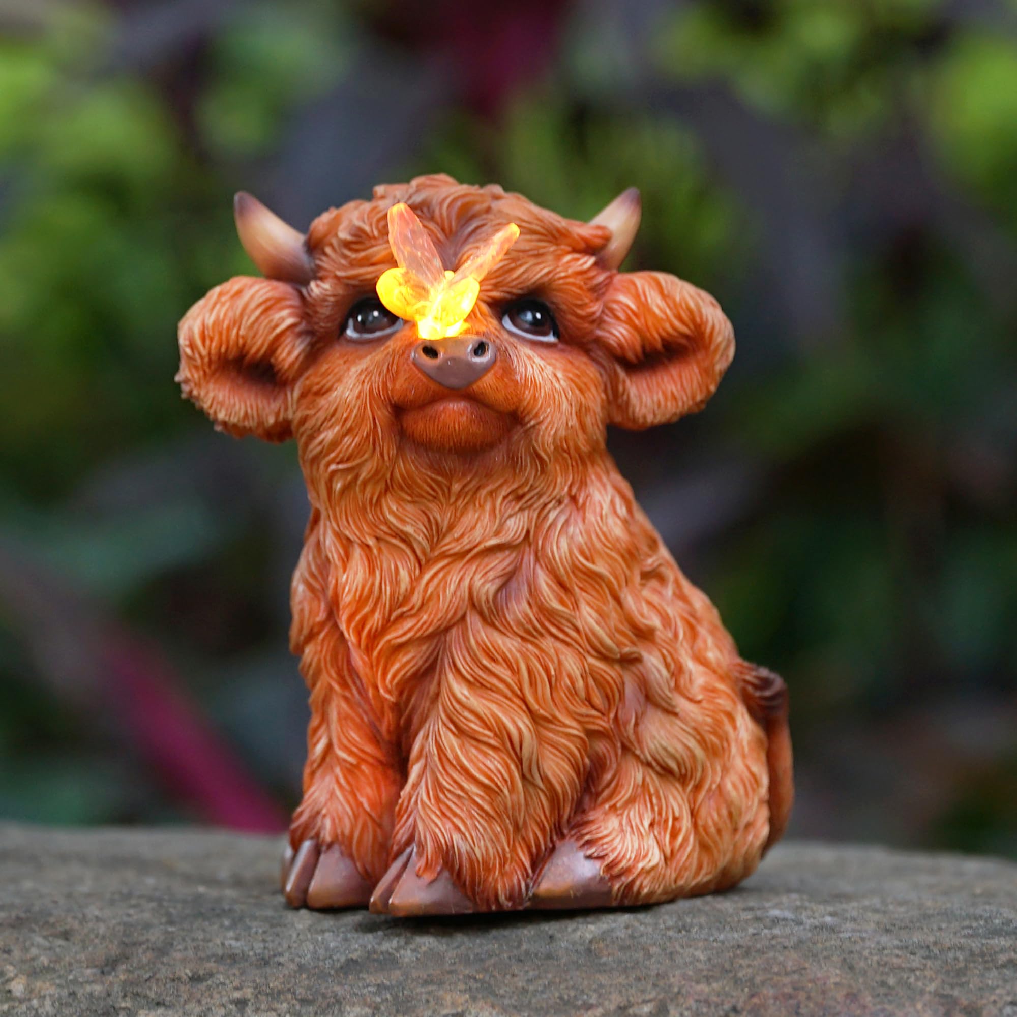Statua Mucca Delle Highland Con Lanterna Solare | Decorazione Da Giardino 25,4 Cm