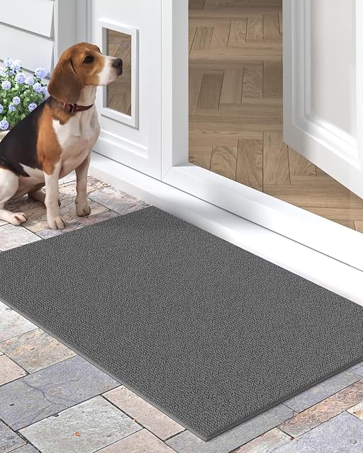 DEXI Door Mat Outdoor 43.5 X 75 cm,Dirt Trapper Mat Non Slip,Front Doormats Outside Shoes Scraper,Waterproof,Easy-Clean Entrance Outdoor Rug for Back Door,Hallway,Garage(Grey)