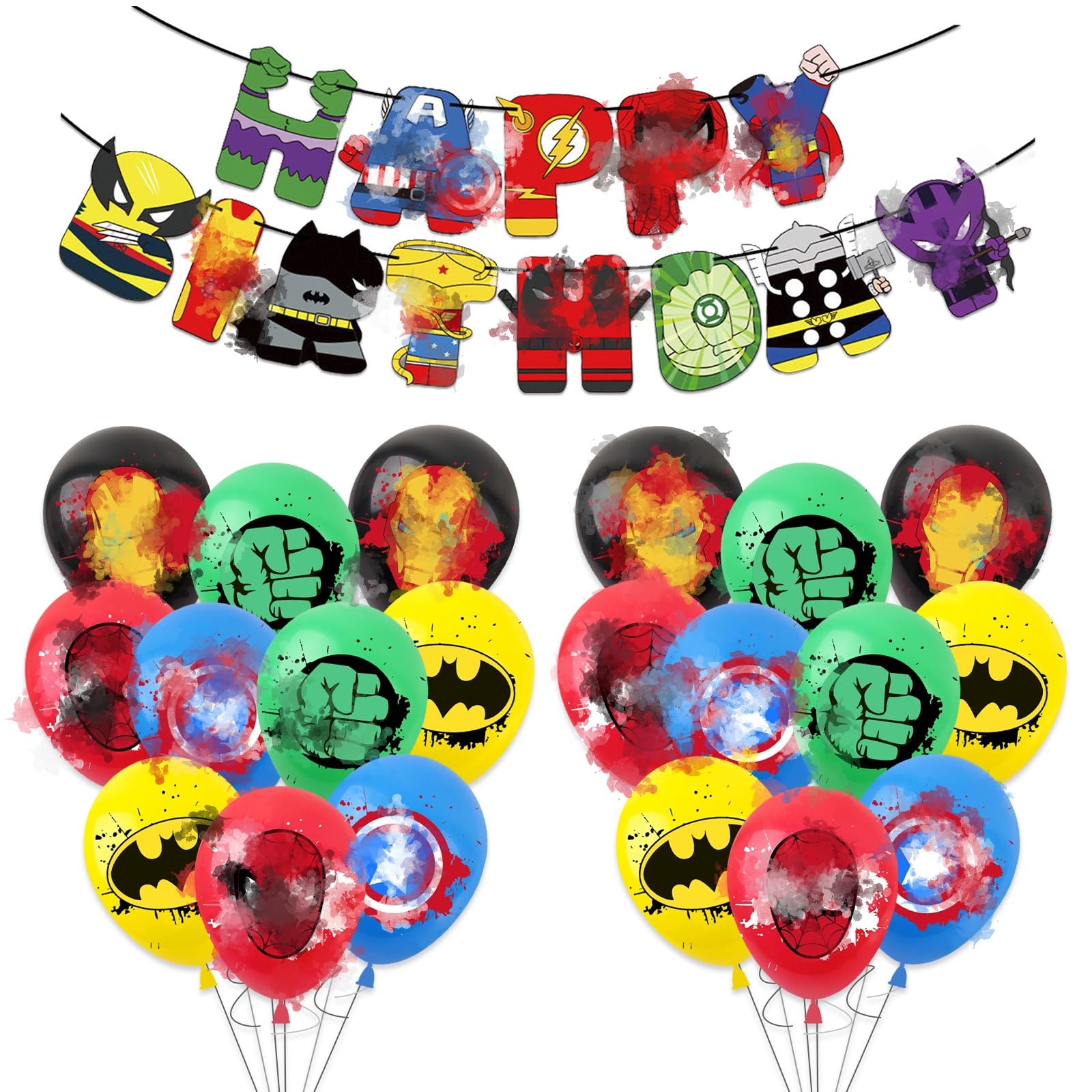 21Pcs Superhero Birthday Decorations, 1Pcs Happy Birthday Banner and 20Pcs Balloons, Cartoon Theme Party Latex Balloons For Kids Girls Boys Party Decoration Supplies