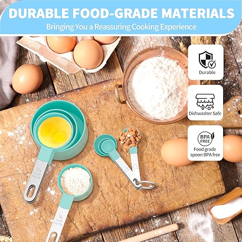 Miniatura 3 de Juego de tazas y cucharas medidoras, 8 tazas y cucharas apilables, utensilios de cocina para cocinar y hornear, tazas medidoras anidables con mango