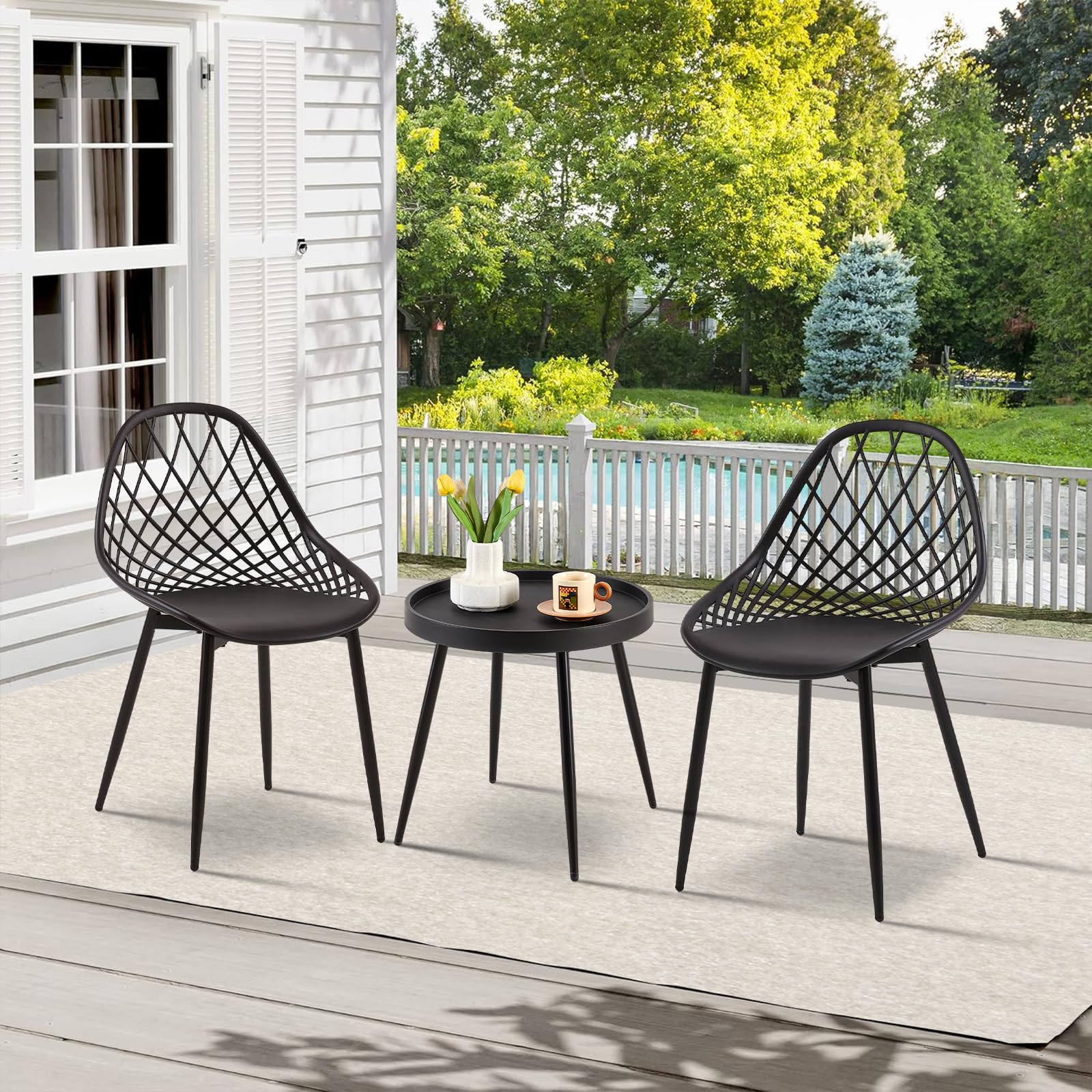 buybyroom Conjunto Balcon Mesa y sillas Balcon con Mesa y sillas terraza Exterior pequeña, Apto para terraza, jardín y salón, Patas Metálicas de Silla con Pies Regulabless, Negro