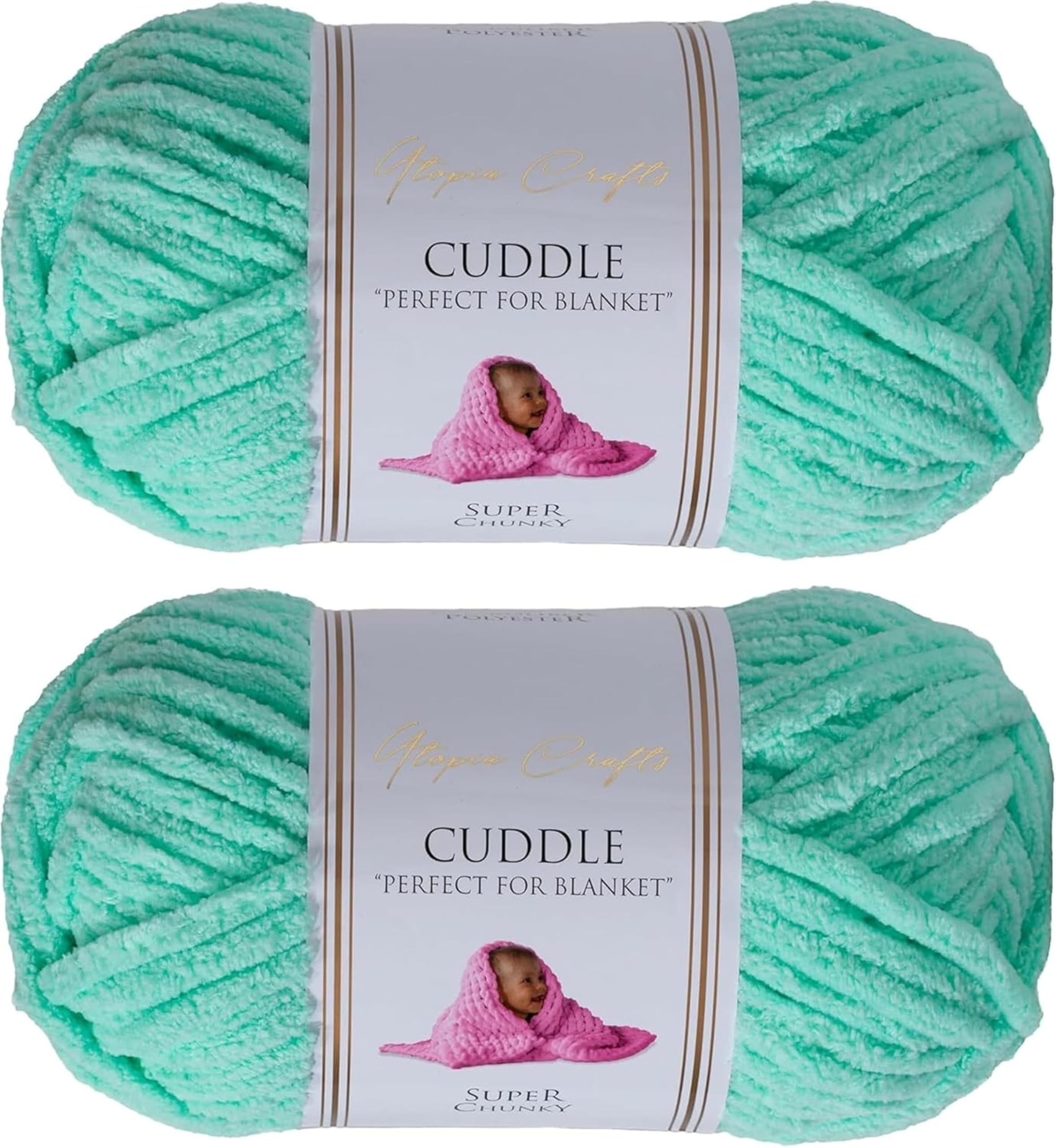 Utopia Crafts Cuddle Super Chunky Chenille Yarn Mint, 100g 60m Ball, Fluffy, Soft & Easy to Use, Perfect for Crochet & Knitting, Machine Washable, Beginner-Friendly Wool Alternative - Pack of 2