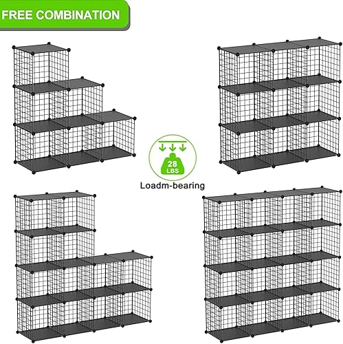 Miniatura 4 de TUMUCUTE - Organizador de almacenamiento con cubos de alambre, estantes metálicos con 25 cubos, organizador modular y apilable para dormitorio, sala