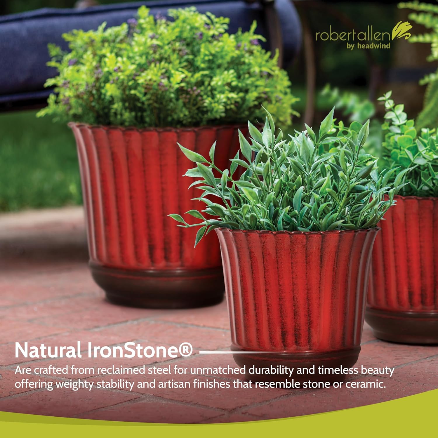 Headwind Ironstone Revere Classic – 12" Autumn Blaze Red Decorative Fluted Planter with Durable Triple‑Coated Finish & Drainage Plug – Lightweight Indoor & Outdoor Flower Pots by Robert Allen