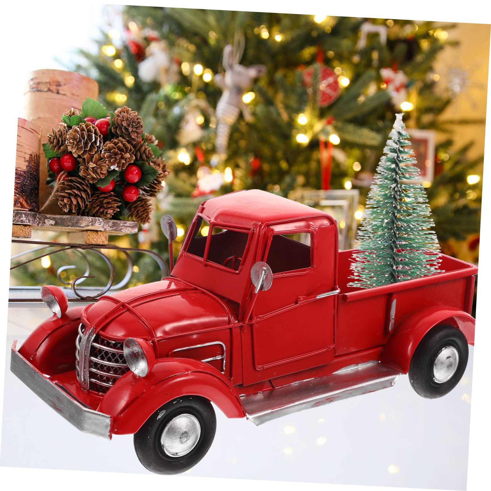 Abaodam retro red truck Christmas Car Decorative Car red truck ornament christmas truck figurine christmas truck with tree models desktop xmas decoration dining table centerpieces - Image 3