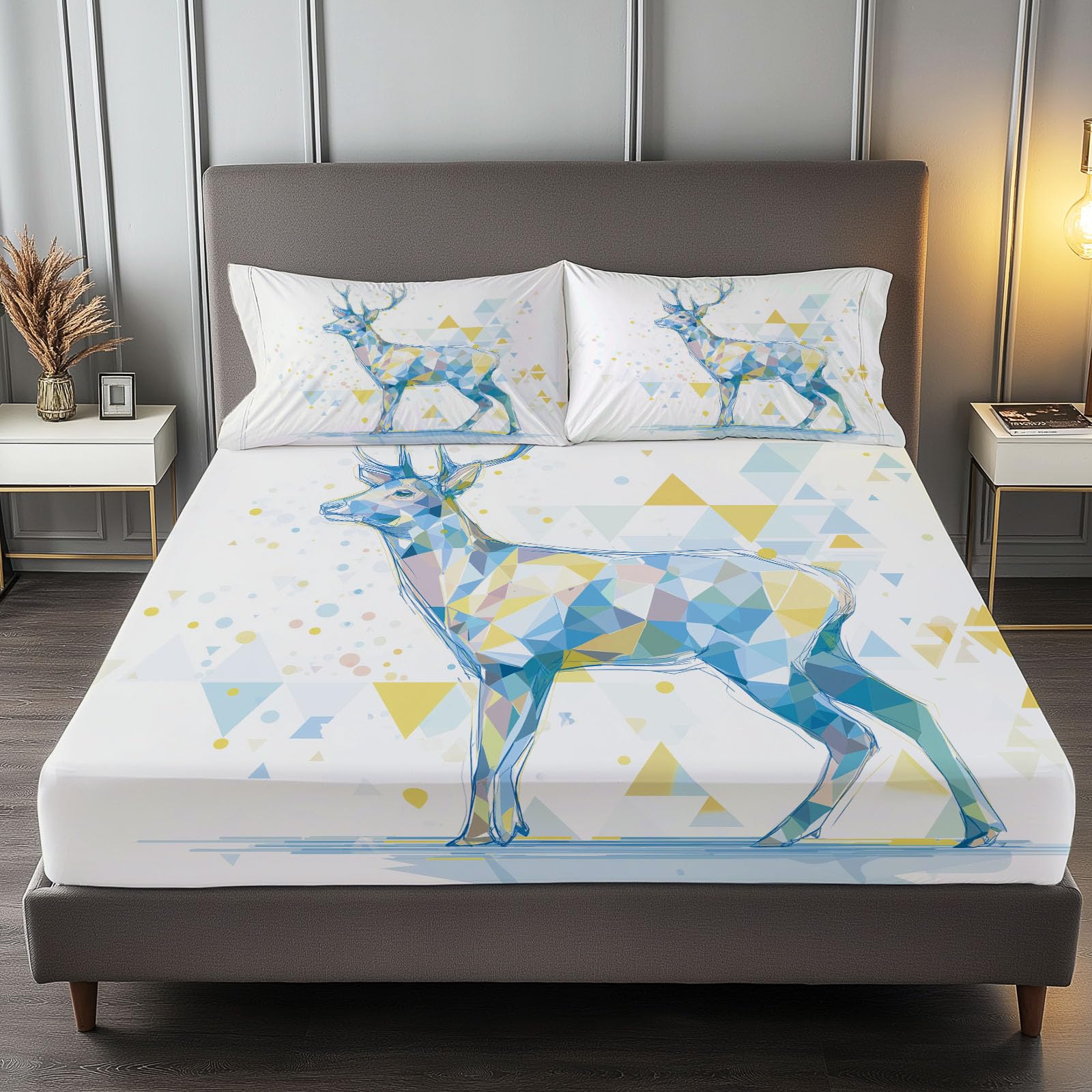 Drap Housse 180 x 200 cm Animaux Cerfs Drap Housse Doux Résistant