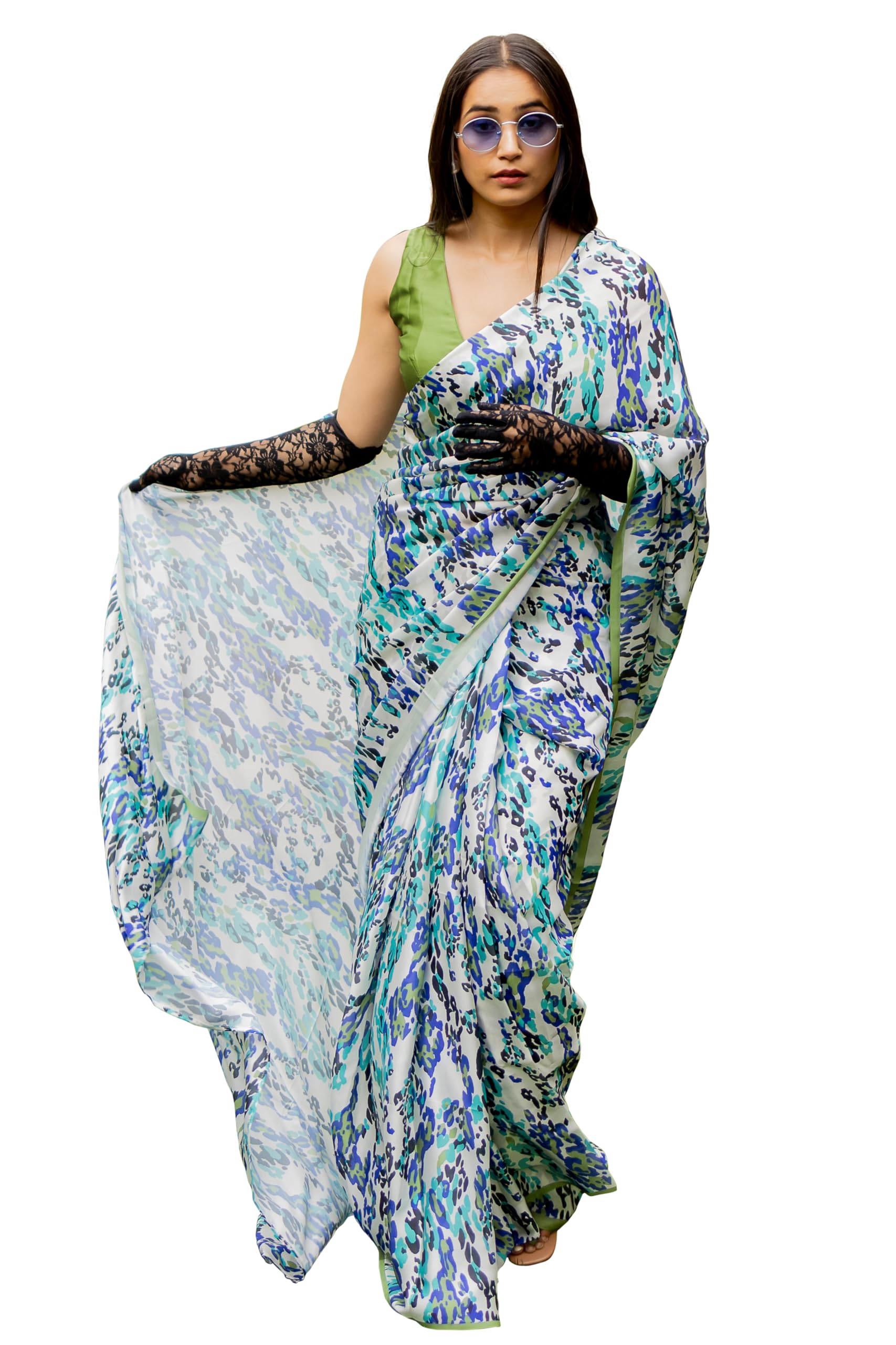 mirchi fashion Women's Satin Georgette Animal Printed Saree with Blouse Piece-picture-48
