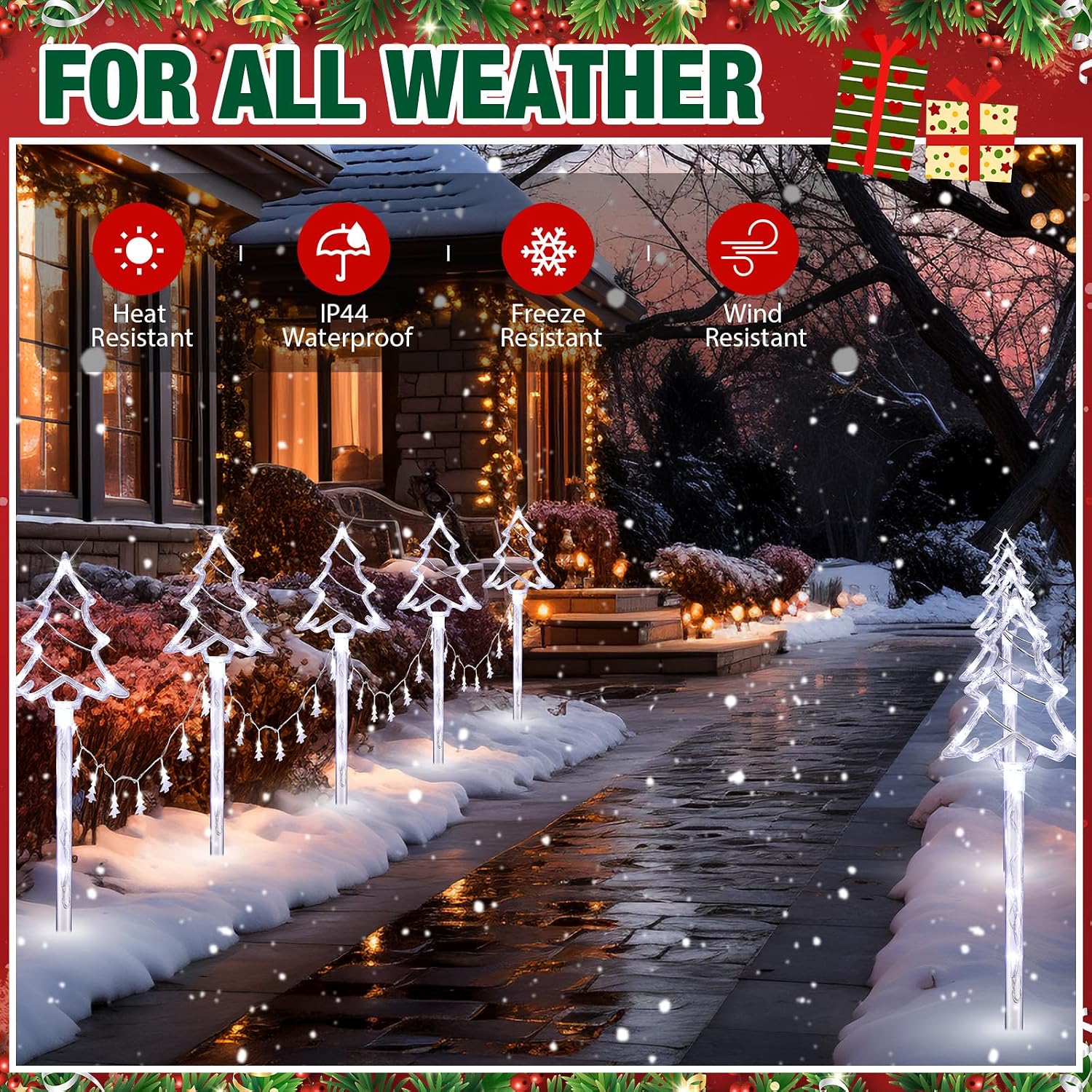 VIHOSE 10 Pcs Plug in Christmas Pathway Lights Outdoor Decorations 8 Modes Christmas Tree Stake Lights Waterproof LED Garden Decorations for Walkway Yard Lawn Porch Holiday Decor (Cool White)