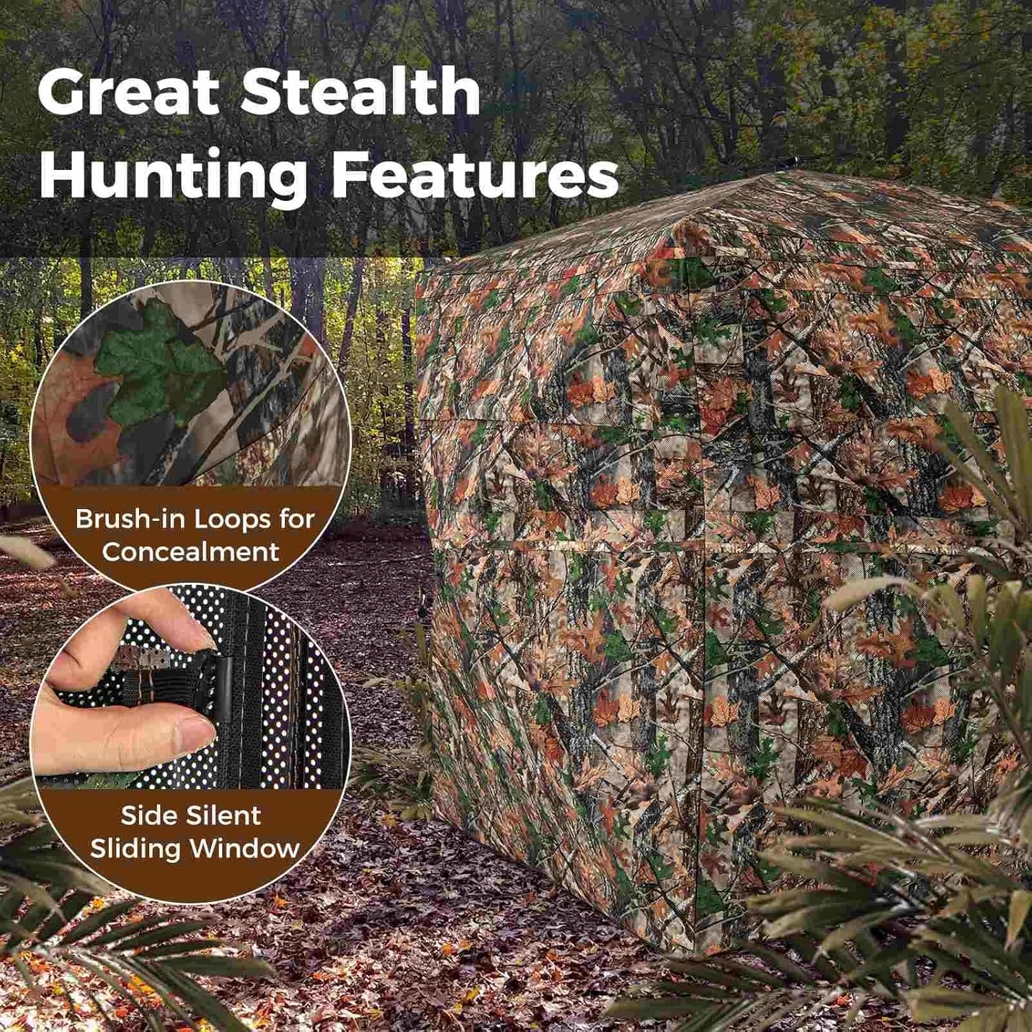 Camouflage Hunting Blind for 3-4 People w/270° Viewing Range Carrying Bag