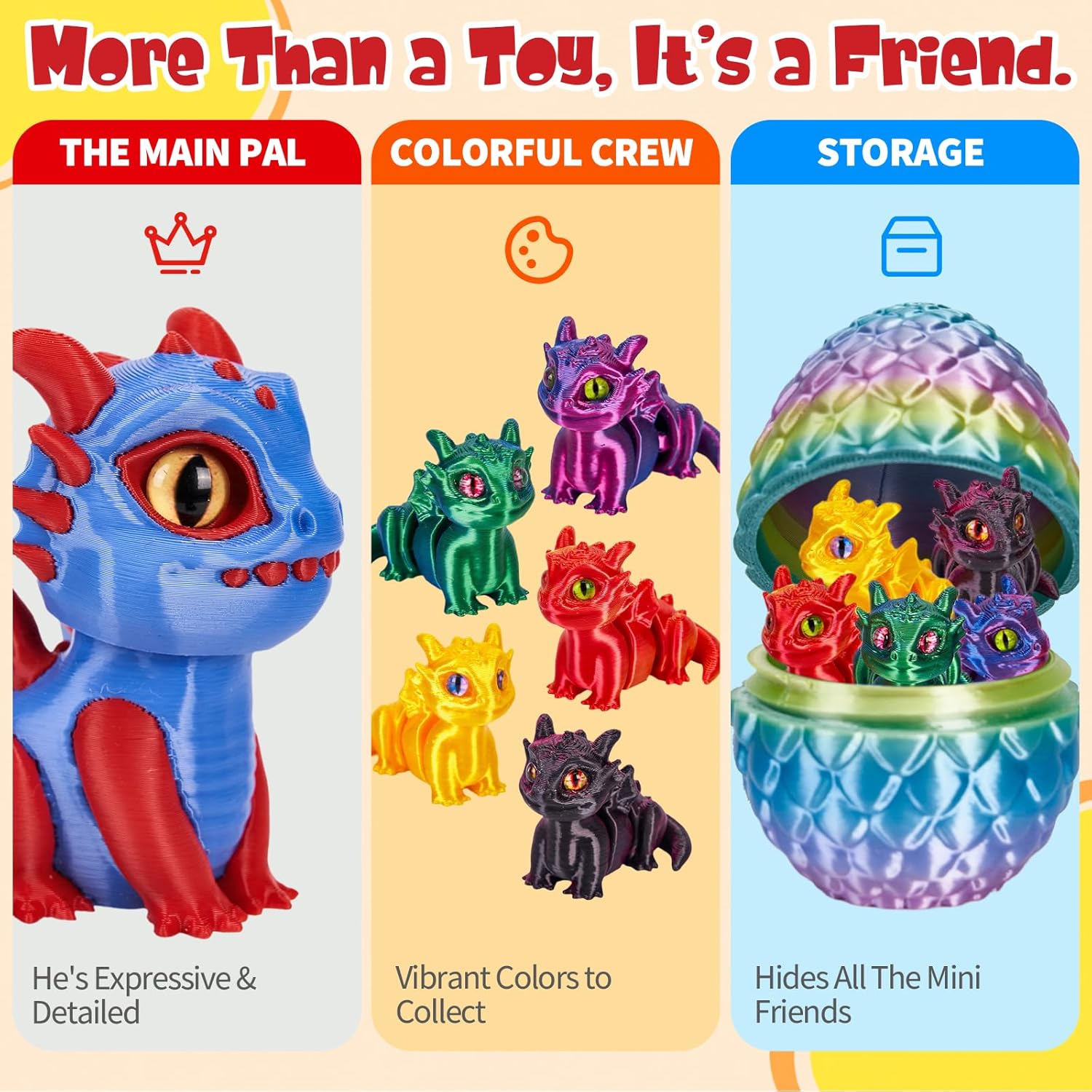 3D Printed Baby Dragon Set, 1 Clicker & 5 Articulated Mini Dragons in Egg, Sensory Fidget Toys for Kids Stress Relief, ADHD, Autism Gifts, Easter Stuffers Gifts (Sapphire Sunset)