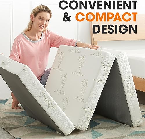 Miniatura 5 de Cheer Collection Colchón plegable  Colchón triple plegable  Colchón portátil delgado de 4 pulgadas para suelo  Colchón plegable imprescindible