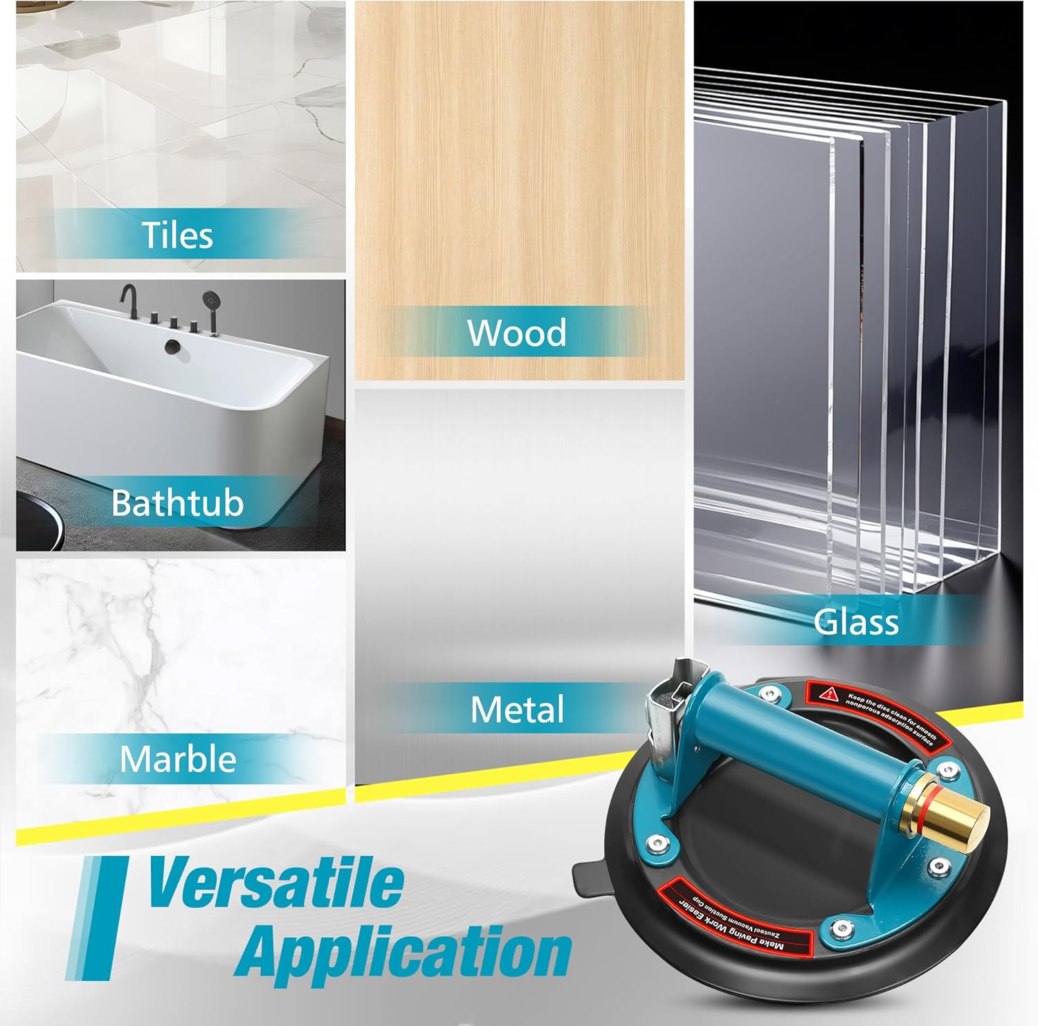 2 Pack 8" Heavy Duty Vacuum Suction Cup with Metal Handle and Brass Pump for Granite & Glass Lifting, 480lbs Load Capacity, Carrying Case