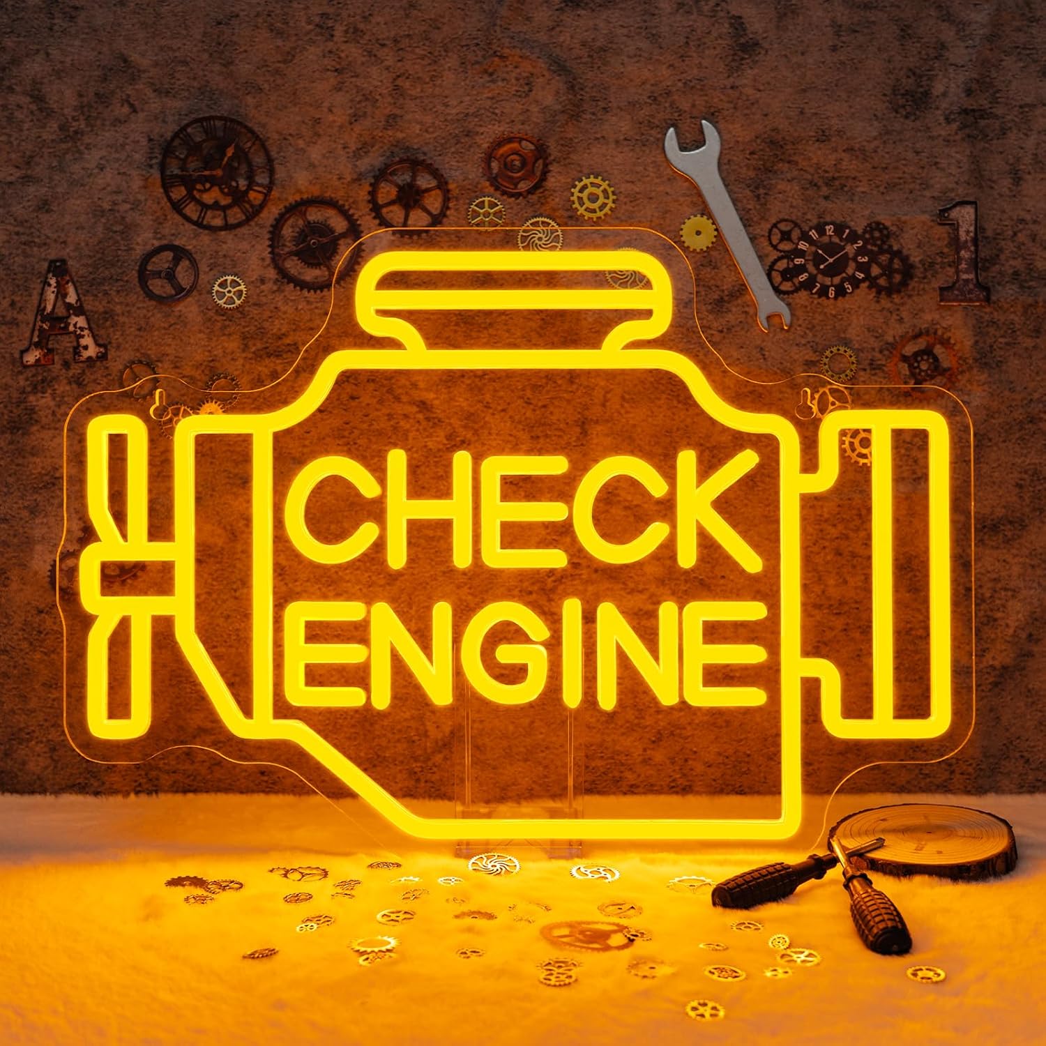 Horseneon Check Engine Neon Sign Neon Light Sign Man Cave Decor Led Garage Wall Art Auto Repair Shop Workshop Decor Garage Accessories for Man Gifts for Car Guys Mechanics
