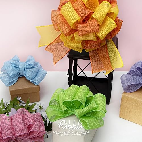 Miniatura 5 de Ribbli Cinta de arpillera de Pascua rosa azul lavanda verde manzana amarillo naranja cinta con alambre de 2 pulgadas x 6 colores en total cinta de