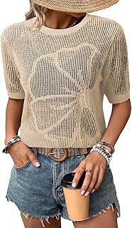 Dokotoo Womens Summer Short Sleeve Crochet Tops Hollow Out Floral Beach Vacation Clothes Cruise