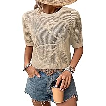 Womens Summer Short Sleeve Crochet Tops Hollow Out Floral Beach Vacation Clothes Cruise Outfits