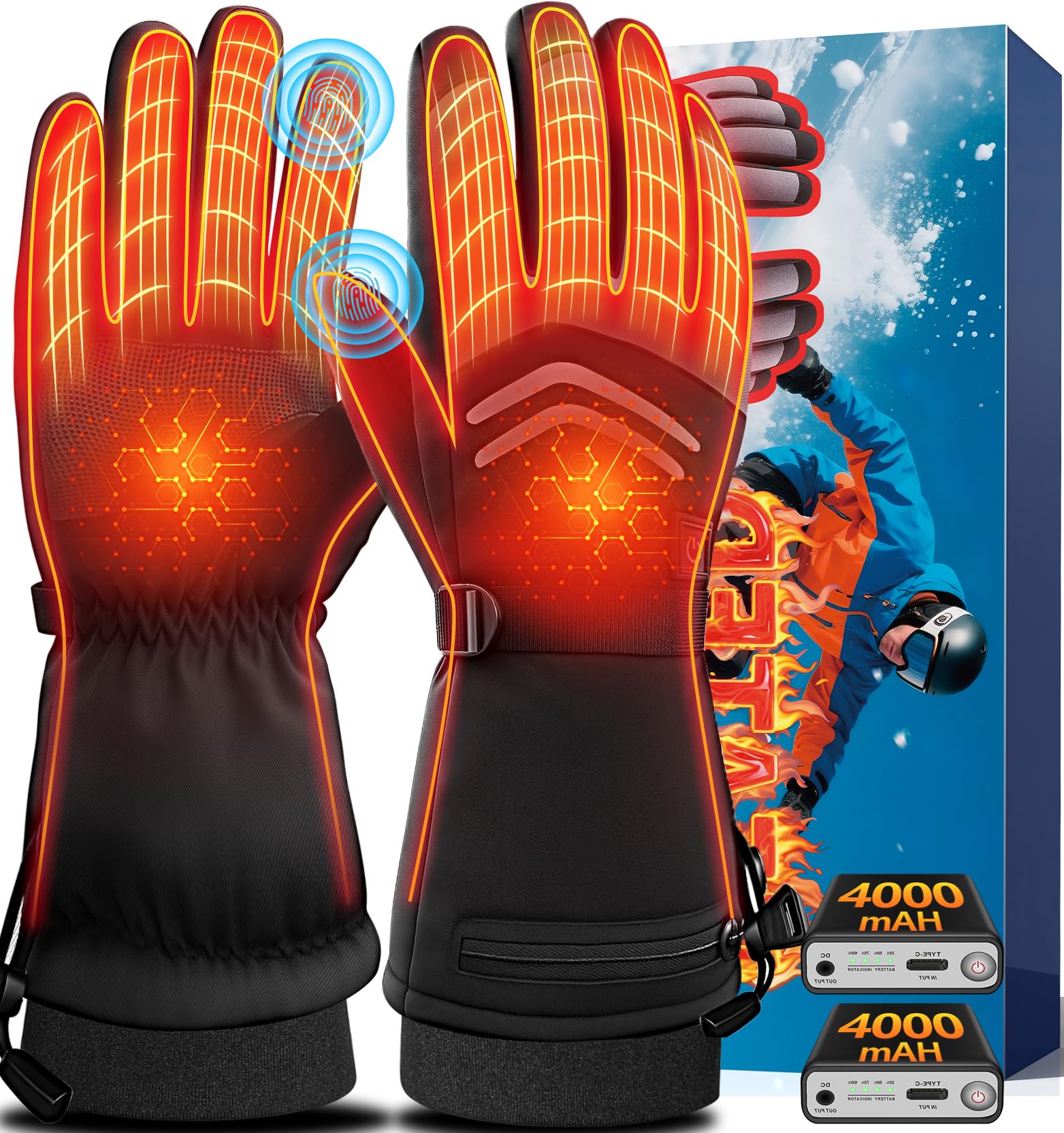 Heated Gloves for Men Women,7.4V 8000mAh Rechargeable Heated Glove,Waterproof & Touchscreen Electric Gloves for Motorcycle, Hunting,Skiing,Hiking,Outdoor Work