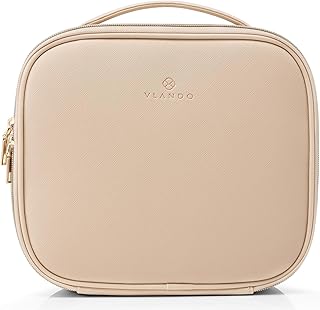 Travel Makeup Bag, Large Capacity Cosmetic Bag for Women PU Leather Makeup Case Organizer Portable Make up Bag with Dividers and Handle for Girls,Wedding,Makeup Brushes Milk Tea