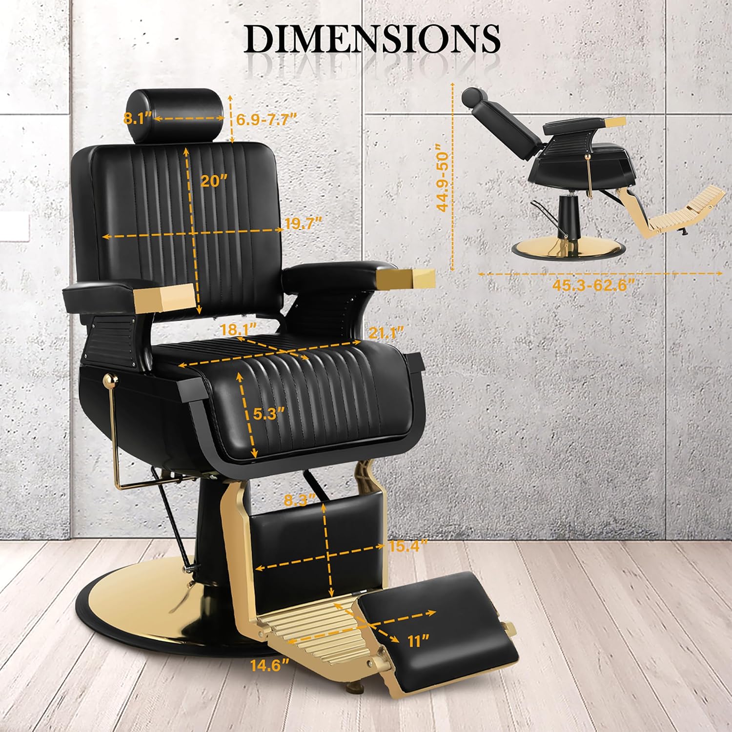 Vintage Barber Chair Heavy Duty, Recline Hair Salon Hairdresser Chair with Removable Headrest, 360 Swivel All Purpose Shampoo Beauty Salon Spa Styling Equipment for Barbershop, Black Gold