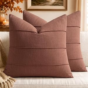 MIULEE Euro Sham Fall Linen Throw Pillow Covers 24x24 Autumn Glaze Striped