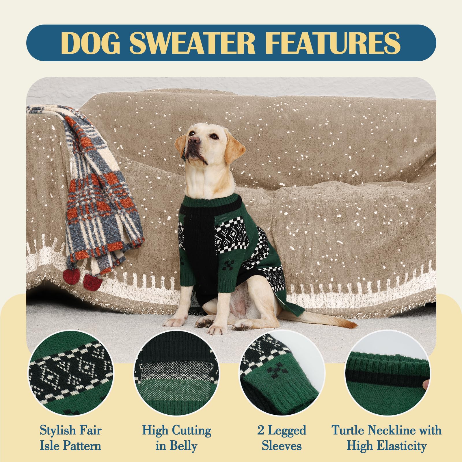 ROZKITCH Maglioni per cani extra large per cani femminili, elastico per cani, maglione natalizio con gambe anteriori per prevenire il freddo all'aperto, per animali domestici giganti in inverno e