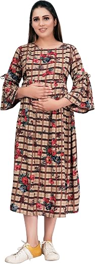 MAMMA'S MATERNITY Women's Knee Length Printed Maternity | Feeding | Nursing Dress | Western Dress | Nursing Pre and Post P...