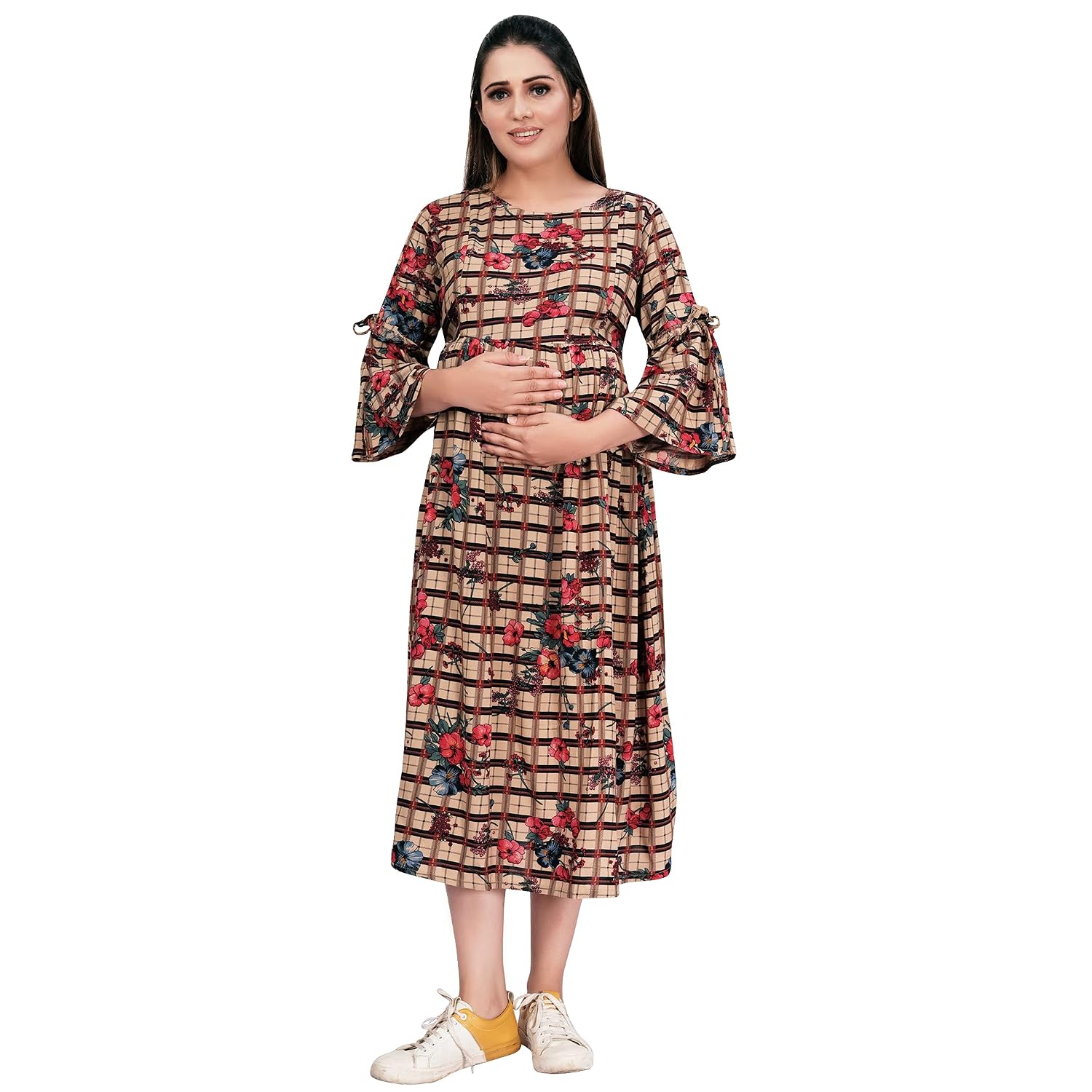 MAMMA'S MATERNITY Women's Knee Length Printed Maternity | Feeding | Nursing Dress | Western Dress | Nursing Pre and Post P...