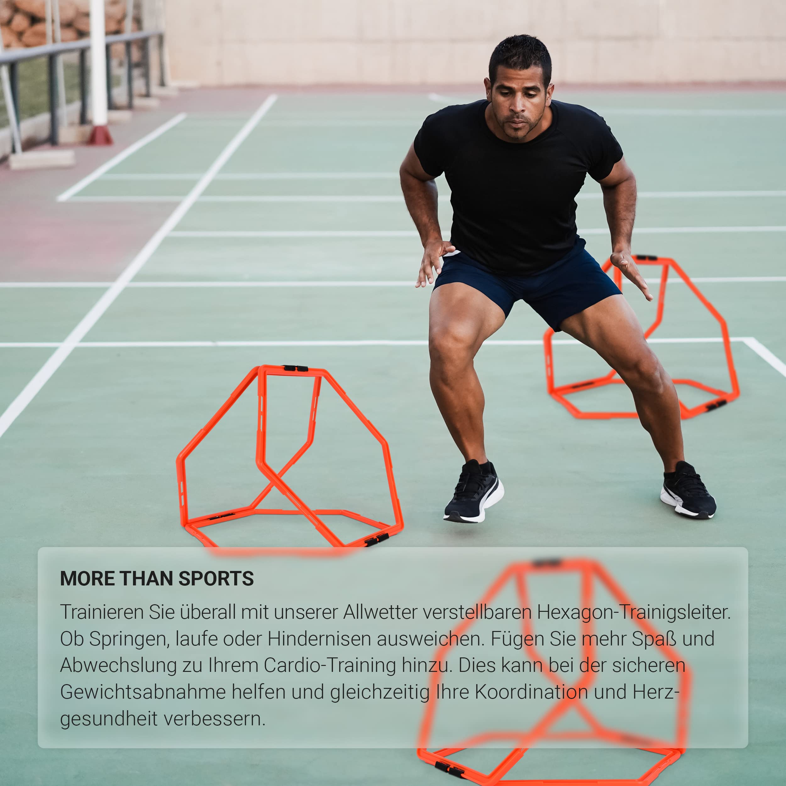 MSPORTS Koordinationsleiter Professional Multifunktional, 6X Hexagon-Elemente als Agility-Leiter u. Hürden kombinierbar Trainingsleiter Fußball Koordinationstraining Leiter
