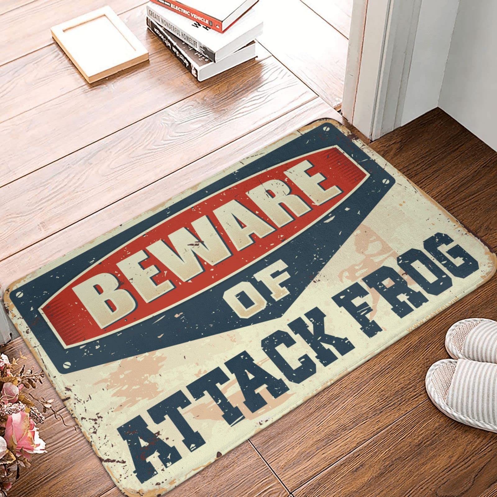 Boys Bedroom Accessories Beware Of Attack Frog Rug Front Door Mat Funny Large Outdoor Rug(65X90CM)