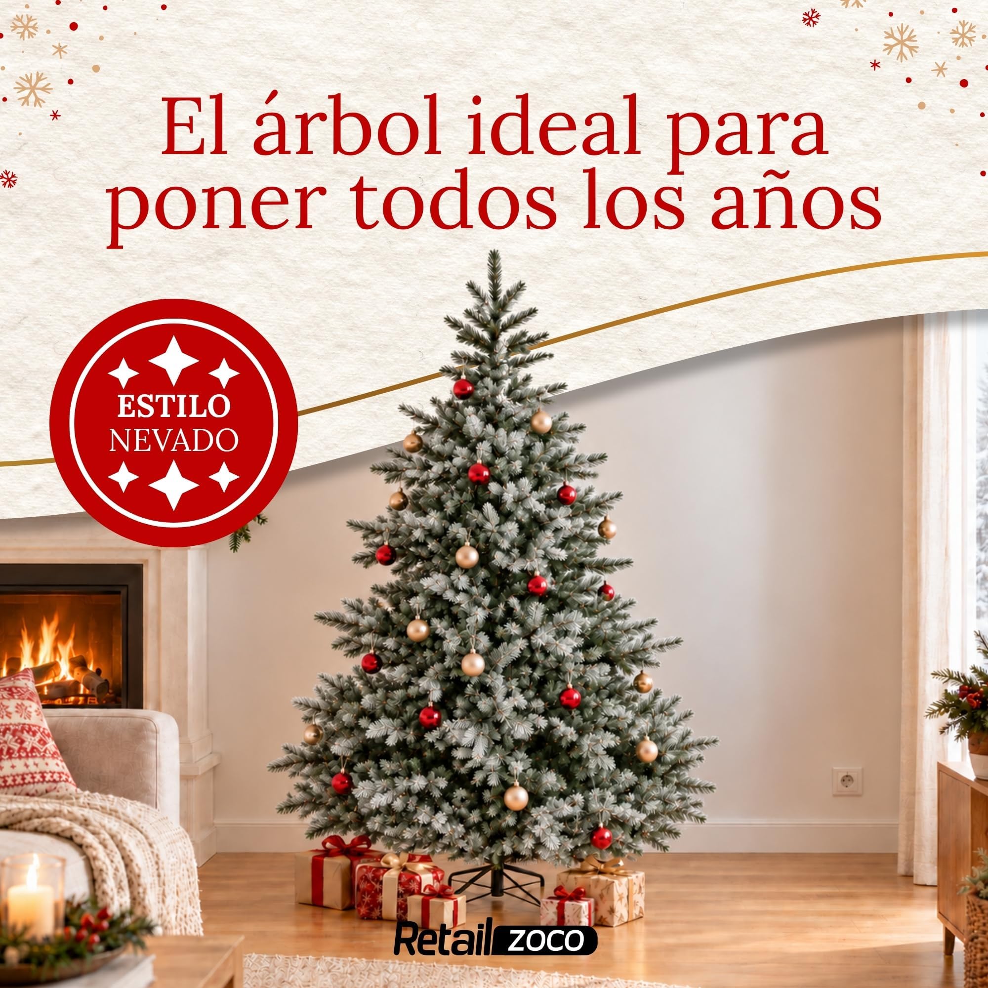 Árbol de Navidad Nevado Artificial Iluminado 180 Cm De 1564 Puntas - imagen 3