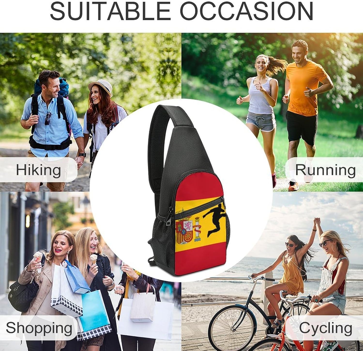 Spain Spanish Flag Soccer Shooting Crossbody Sling Backpack Chest Bag Daypack