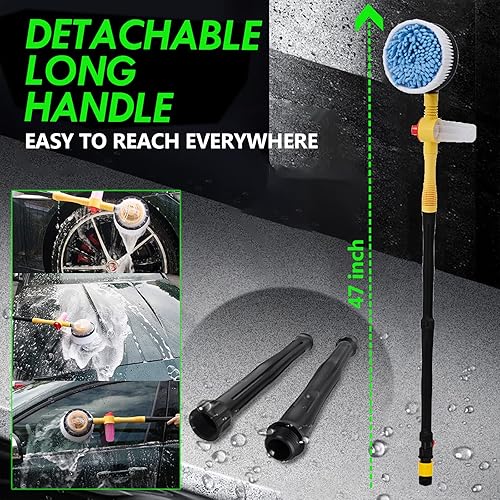 Miniatura 4 de Cepillo giratorio para lavado de coche, microfibra suave, rotación automática con dispensador de jabón, cepillo de lavado exterior de coche unido a