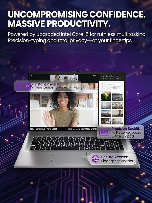 HP 2026 17.3" FHD Business Laptop, Intel 10-Core i5-1334U, 20GB RAM 512GB SSD for Multitasking, 1080P Anti-Glare Display, Backlit Keyboard, Fingerprint, Wi-Fi 6, Win 11 Pro, w/Redragon Bundle, Silver image 5