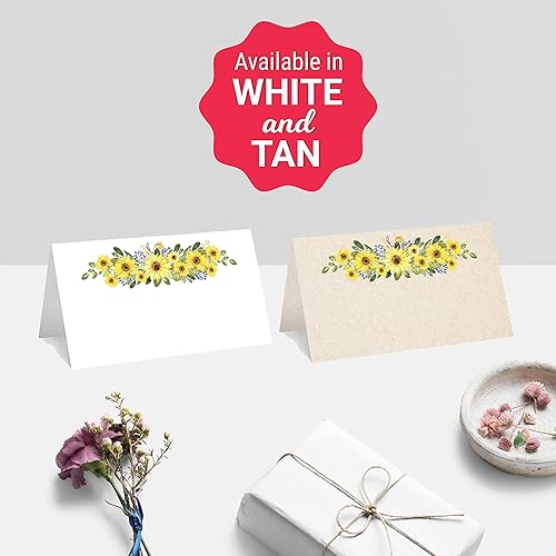 Miniatura 4 de 321Done Tarjetas de lugar de girasol, fabricadas en Estados Unidos, tamaño pequeño de 3.5 x 2 pulgadas, para nombres, mesa de comida, cena, fiesta,