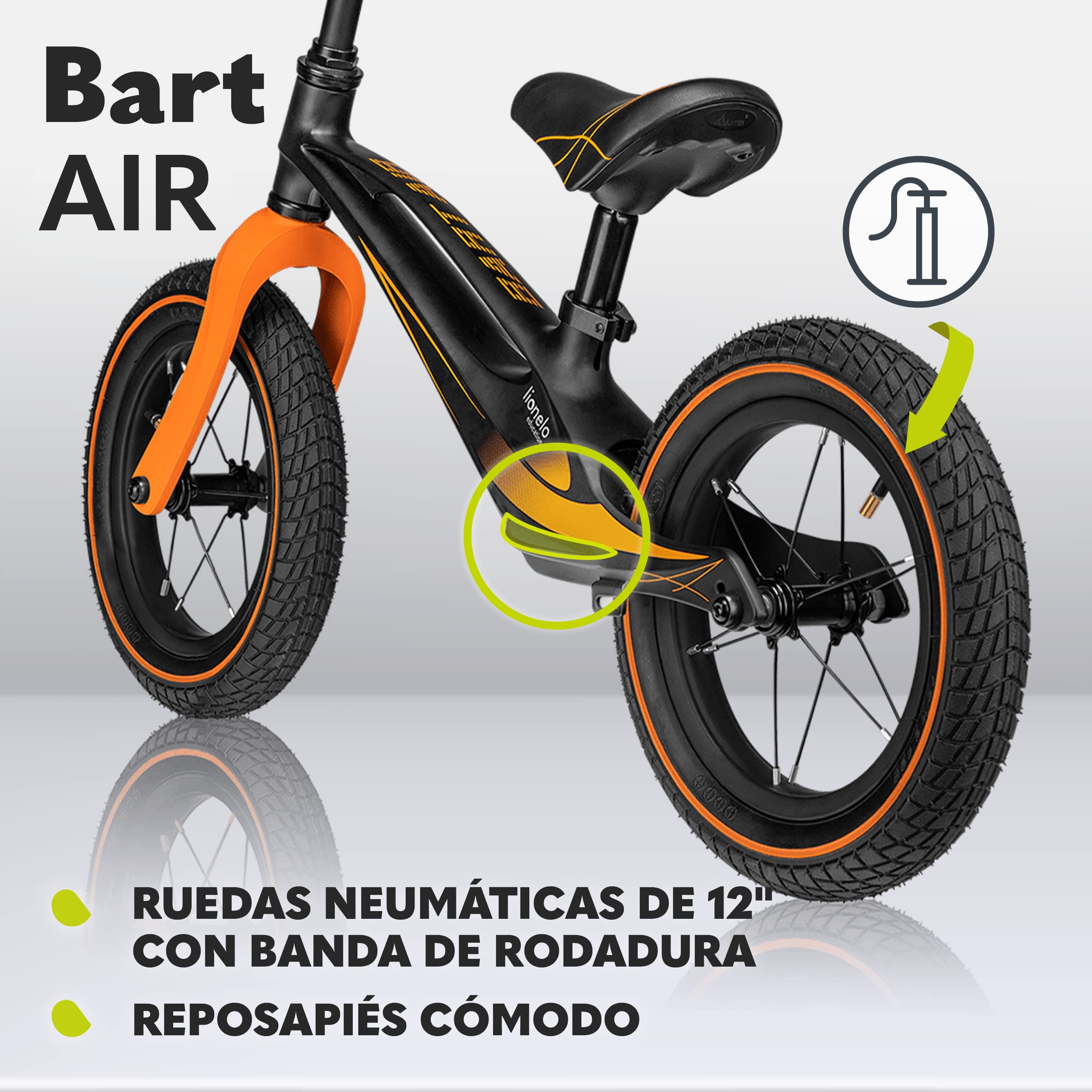 lionelo Bart Bicicleta sin Pedales de 2 años hasta 30kg, Cuadro de magnesio, al Estilo Deportivo, Ruedas 12", Altura de Manillar y sillín Regulable, Muy Robusta y Ligera (Negro, Bart Air)