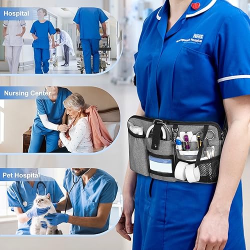Miniatura 7 de Trunab Riñonera para enfermera con 12 bolsillos para herramientas esenciales, soporte para cinta, cinturón ajustable, bolsa organizadora médica para